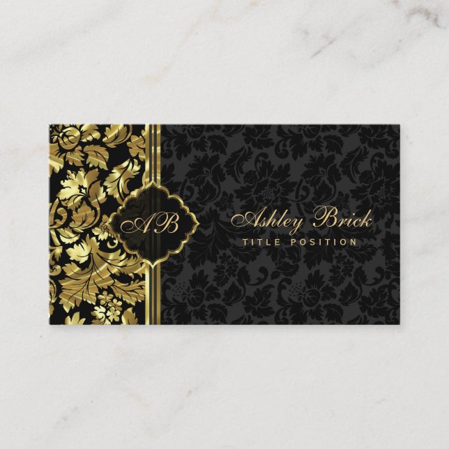 Black and Gold Damask Visitenkarte (Vorderseite)