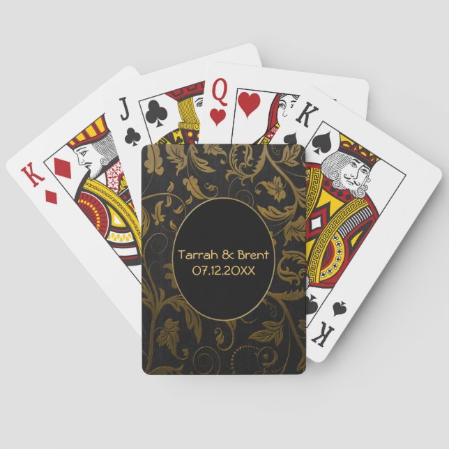 Black and Gold Damask Wedding - Anpassen Spielkarten (Rückseite)