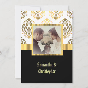 Black and gold damask wedding foto Einladung