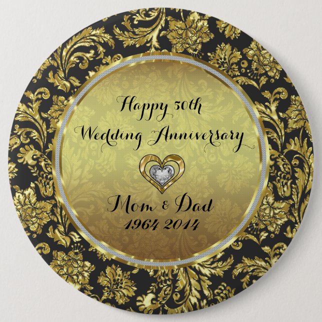 Black and Gold Damaskus 50. Hochzeitstag Button (Vorderseite)