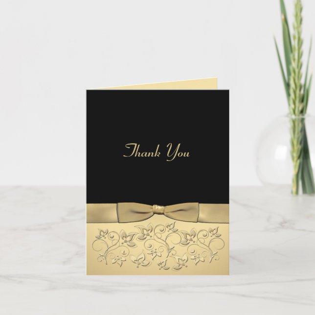 Black and Gold Dankeschön Card mit Gold Ribbon Dankeskarte (Vorderseite)