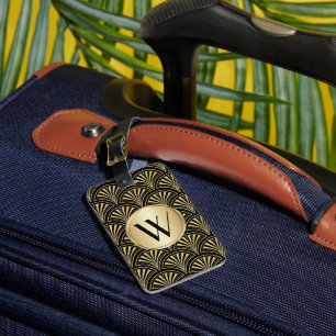 Black and Gold Deko Fan Mit Monogramm Gepäckanhänger