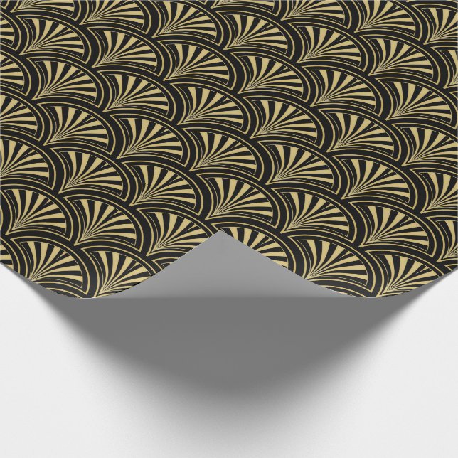 Black and Gold Deko Fans Muster Geschenkpapier (Ecke)