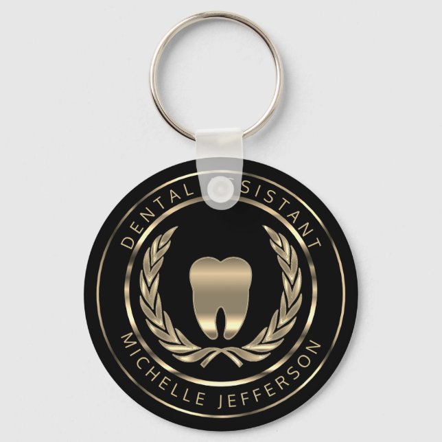 Black and Gold Dental Assistant Schlüsselanhänger (Vorderseite)