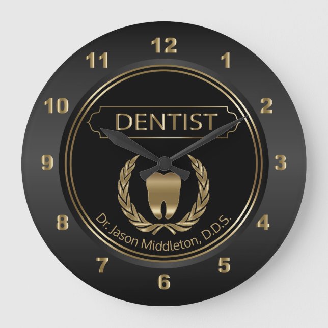 Black and Gold Dental Design Große Wanduhr (Vorderseite)