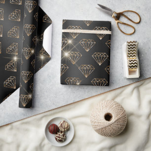 Black and Gold Diamond Elegante Hochzeitsfeier Ver Geschenkpapier
