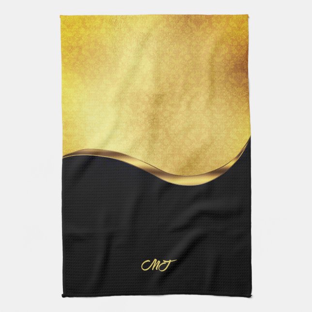 Black and Gold Dynamic Stripe Geschirrtuch (Vertikal)