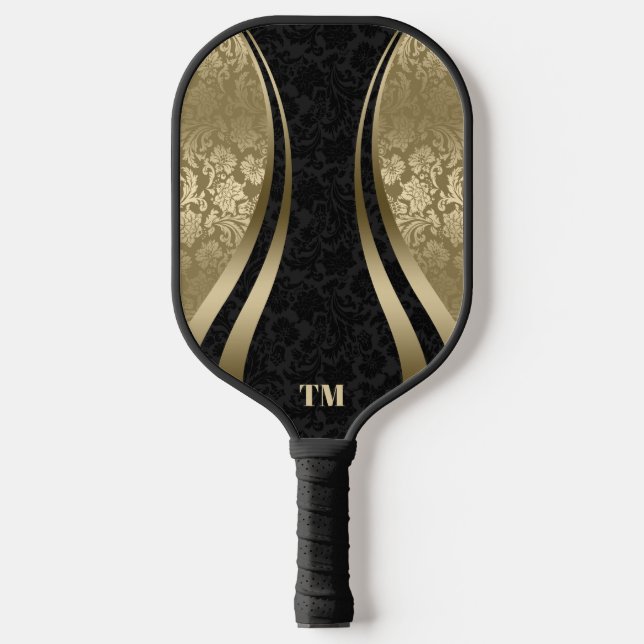 Black and Gold Dynamic Stripes Damasks Pickleball Schläger (Vorderseite)