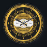 Black and Gold Elegant 15. Hochzeitstag Große Wanduhr<br><div class="desc">Ein Leben voller Engagement verdient die Qualität eines individuellen Geschenks. Lass dem wichtigen Paar,  wie viel sie euch mit unserem original schwarz-goldfarbenen Ton 15. Jubiläumsdesign inspiriert haben. Personalisieren Sie mit Namen,  Hochzeitsdatum und Jubiläumsdatum. Original Design erstellt von Holiday Hearts Designs.</div>