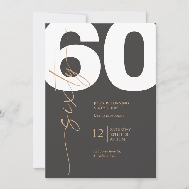 Black and Gold Elegant 60th Birthday Einladung (Vorderseite)