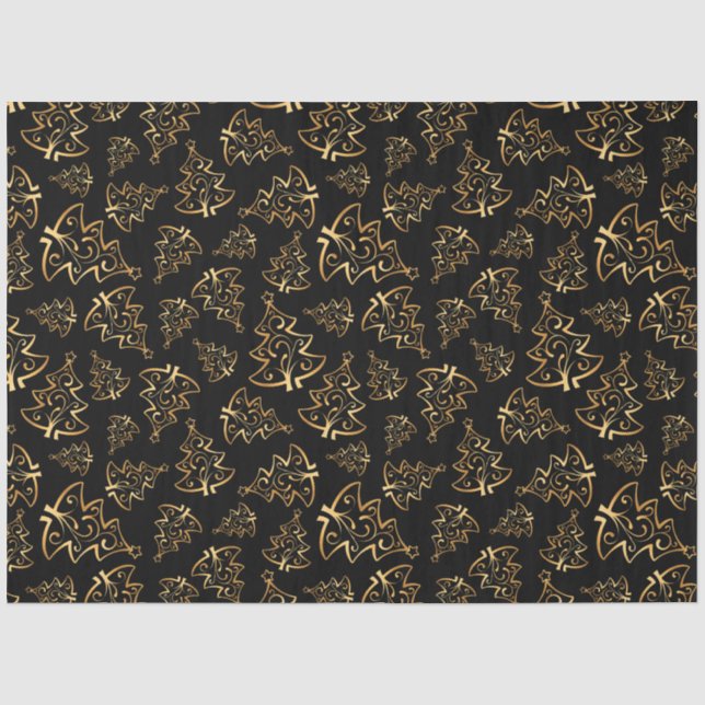 Black and Gold Elegant Christmas Trees Seidenpapier (Vorderseite)