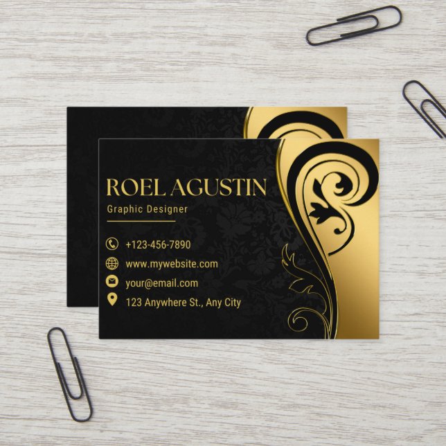 Black and Gold elegante Business Card Visitenkarte (Vorderseite/Rückseite Beispiel)