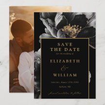 Black and Gold Elegante Chic Floral Foto Hochzeit
