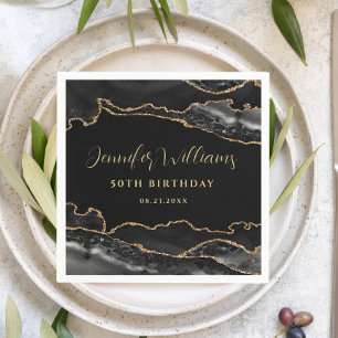Black and Gold Elegante Erwachsene Geburtstagspart Serviette