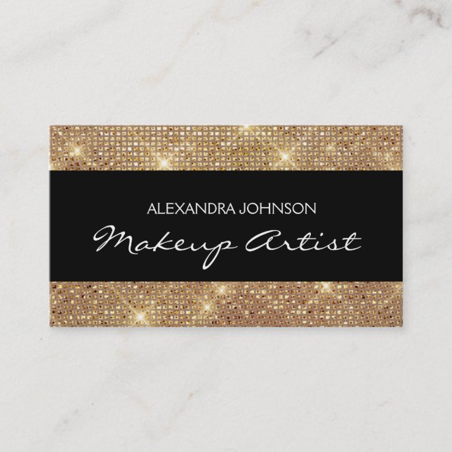 Black and Gold Elegante Funkelnd Makeup Artist Visitenkarte (Vorderseite)