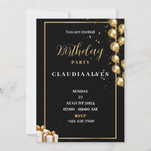 Black and Gold Elegante Geburtstagsparty Einladung