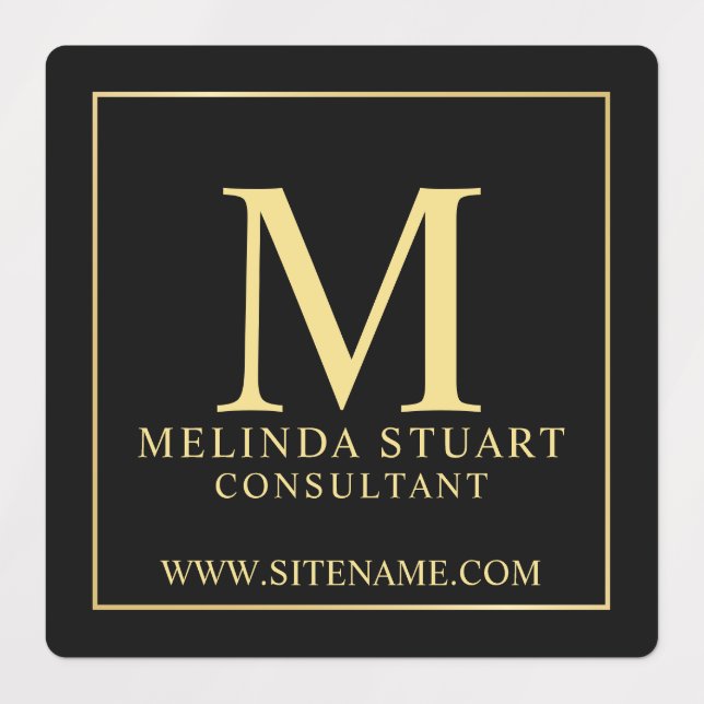Black and Gold elegante Monogram Business Labels Etiketten (Design 1)