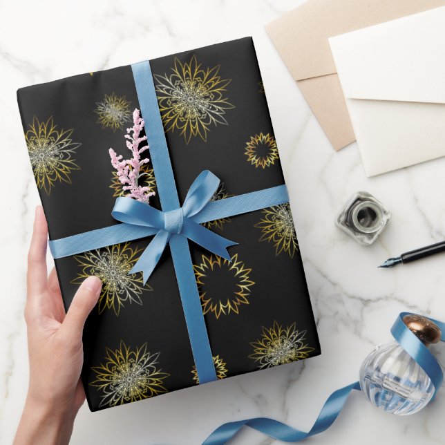 Black and Gold Elegantes Weihnachtswrapping Paper Geschenkpapier (Schenken)