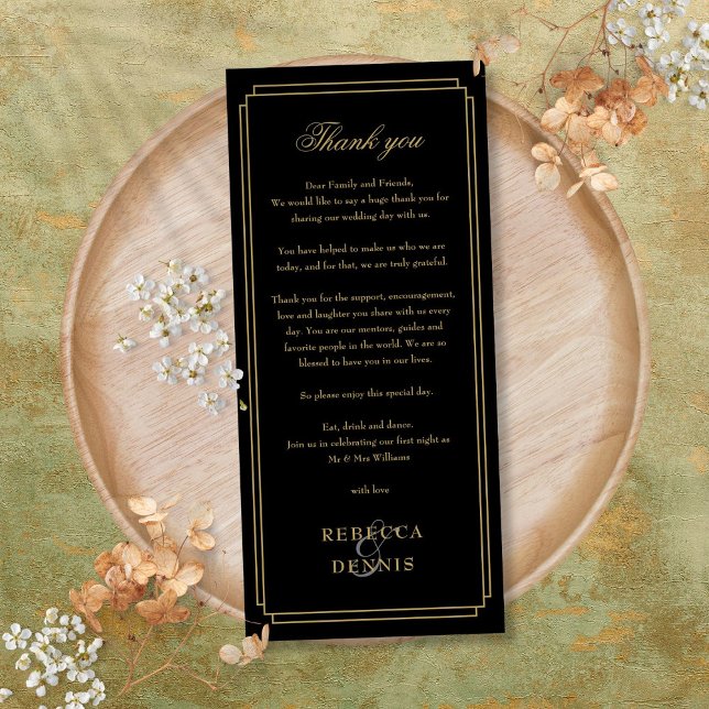 Black and Gold Empfang Vielen Dank Platzkarte Menükarte (Black And Gold Reception Thank You Place Card)