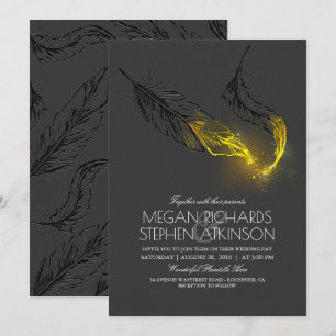 Black and Gold Feathers Chic Elegante Hochzeit im Einladung