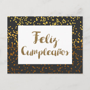 Black and Gold Feliz Cumpleanos Postkarte