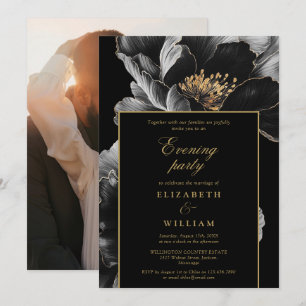 Black and Gold Floral Abend Party Hochzeitsfest Fo Einladung