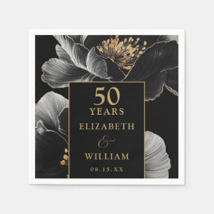 Black and Gold Floral Elegant 50 Jahre Jubiläum Serviette