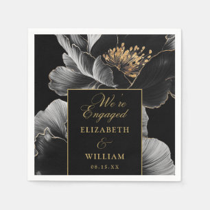 Black and Gold Floral Elegante Engagement Party Serviette