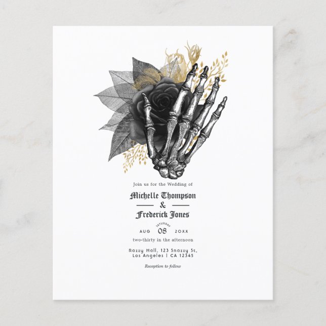 Black and Gold Floral Gothic Wedding Invitation Flyer (Vorne)