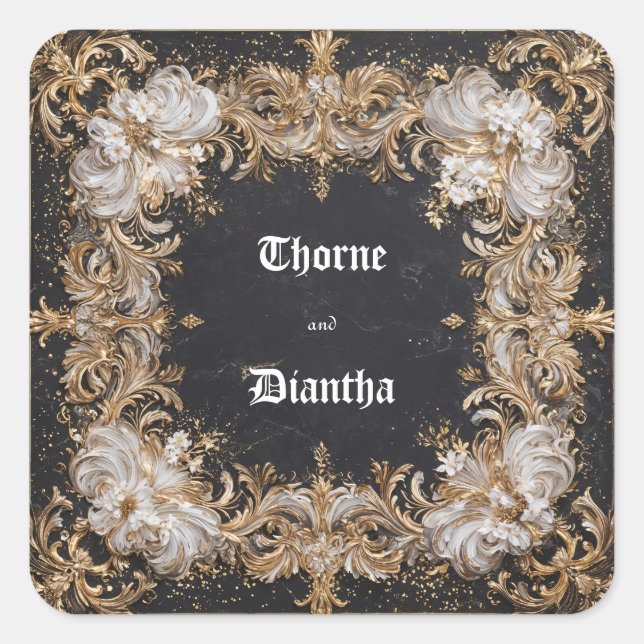 Black and Gold Floral Luxe Wedding Sticker (Vorderseite)