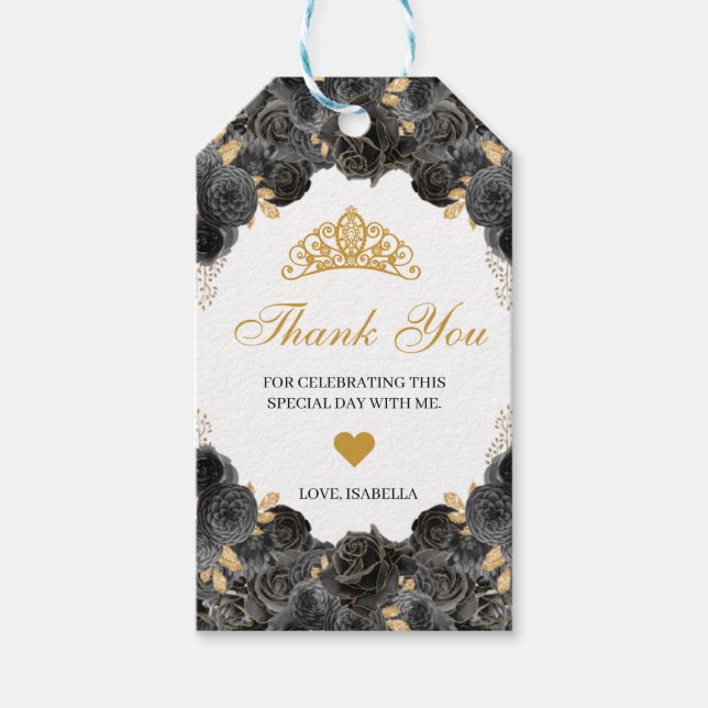 Black and Gold Floral Vielen Dank für Ihre Geschen Geschenkanhänger (Vorderseite)
