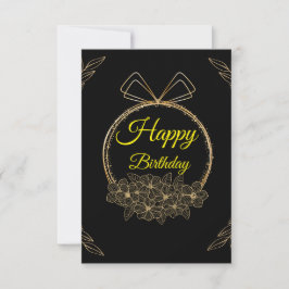 Black and Gold Floral Wreath Birthday Card Einladung