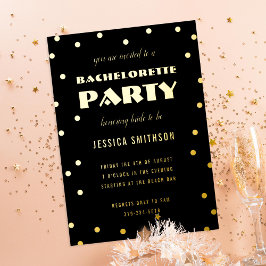 Black and Gold Foil Confetti Junggeselinnen-Abschi Folieneinladung