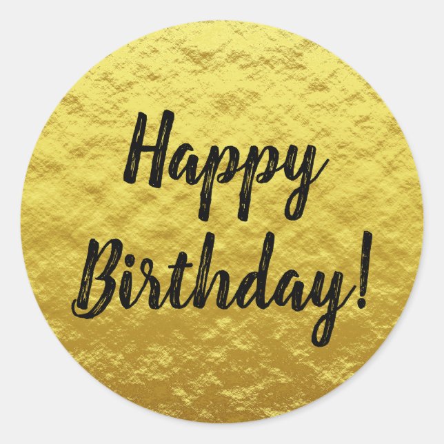 Black and Gold Foil Custom Happy Birthday Runder Aufkleber (Vorderseite)