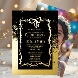 Black and Gold Foil Quinceañera Einladung Bow