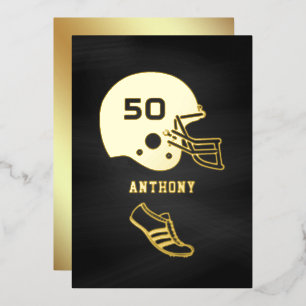 Black and Gold Football Geburtstagskarton Folieneinladung