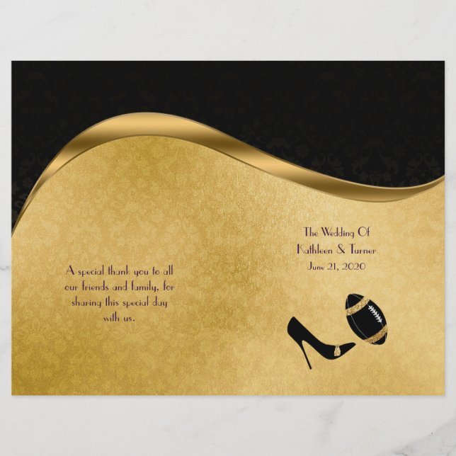 Black and Gold Football Wedding Program (Vorderseite)