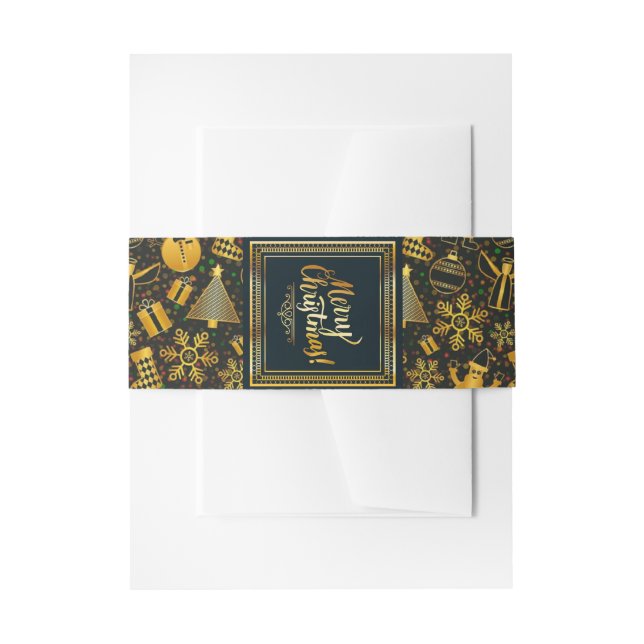 Black and Gold Frohe Weihnachtsbauchband Einladungsbanderole (Vorderseite Beispiel)