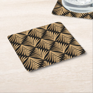 Black and Gold Gatsby Art Deco Hochzeitsfeier Rechteckiger Pappuntersetzer
