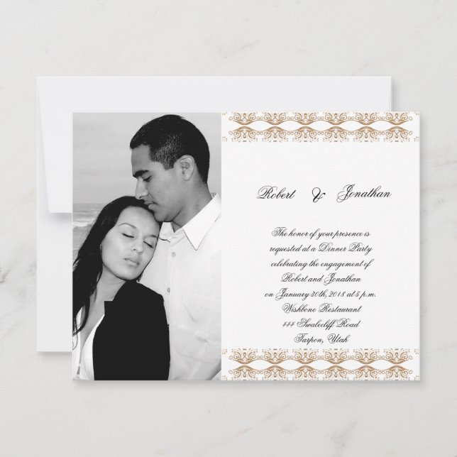 Black and Gold Gay Wedding Verlobung Einladung (Vorderseite)