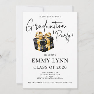 Black and Gold Gift Class of 2026 Graduation Party Einladung