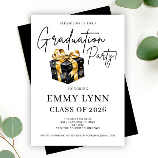 Black and Gold Gift Class of 2026 Graduation Party Einladung