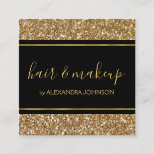 Black and Gold Girly Sparkle Glitzer Salon Quadratische Visitenkarte