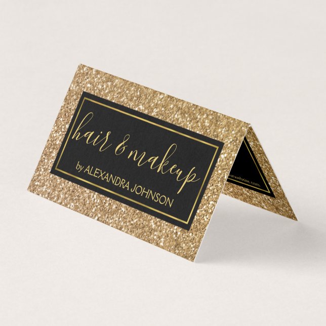 Black and Gold Girly Sparkle Glitzer Salon Visitenkarten (Vorderseite)