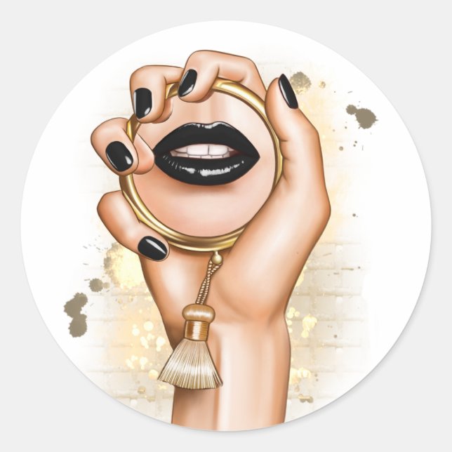 Black and Gold Glam Chic Runder Aufkleber (Vorderseite)