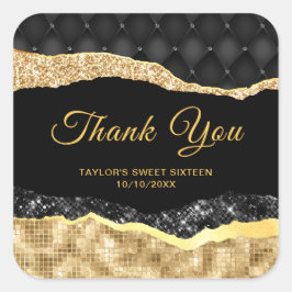 Black and Gold Glam Tars 16 . Geburtstag Vielen Da Quadratischer Aufkleber