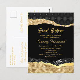 Black and Gold Glam Tränen 16 . Geburtstag Postkarte
