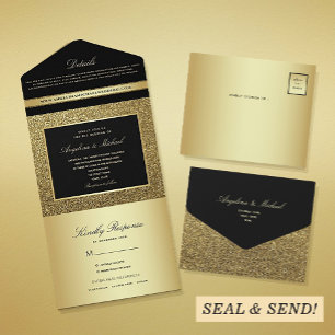 Black and Gold Glam Wedding All In One Einladung