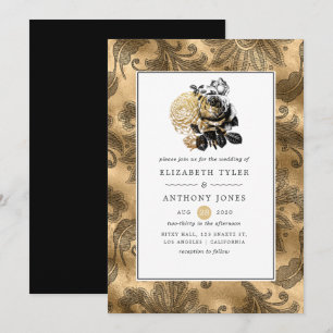 Black and Gold Glam Wedding Einladung