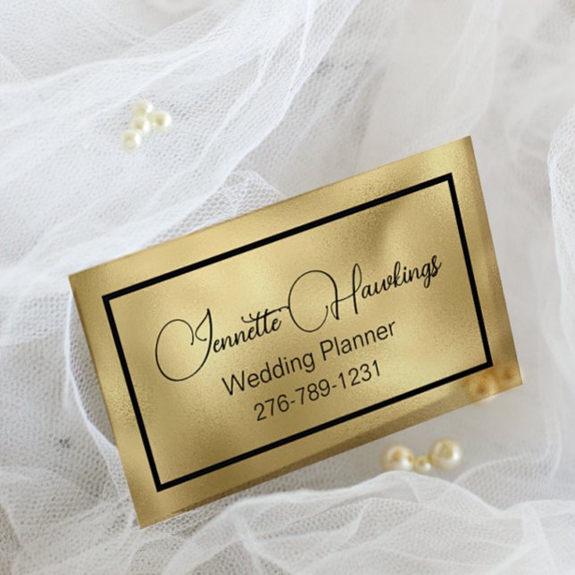 Black and Gold Glam Wedding Planner Business Card Visitenkarte (Von Creator hochgeladen)